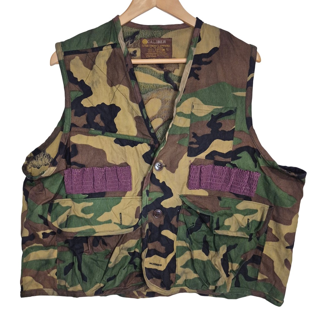 Caliber Sportsman Hunting Vest Mens Large Woodland Camo Cotton Gorpcore Utility